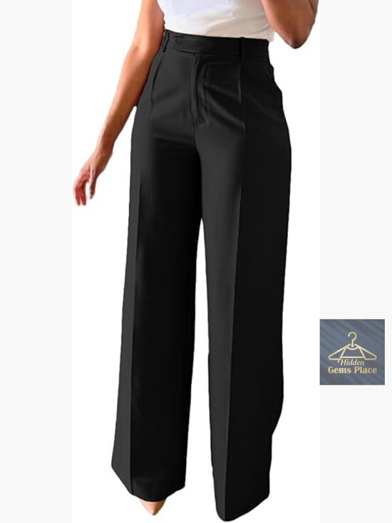 Pants - Wide Leg Dress Pants High Waisted Straight Slacks Business Office Work Trousers